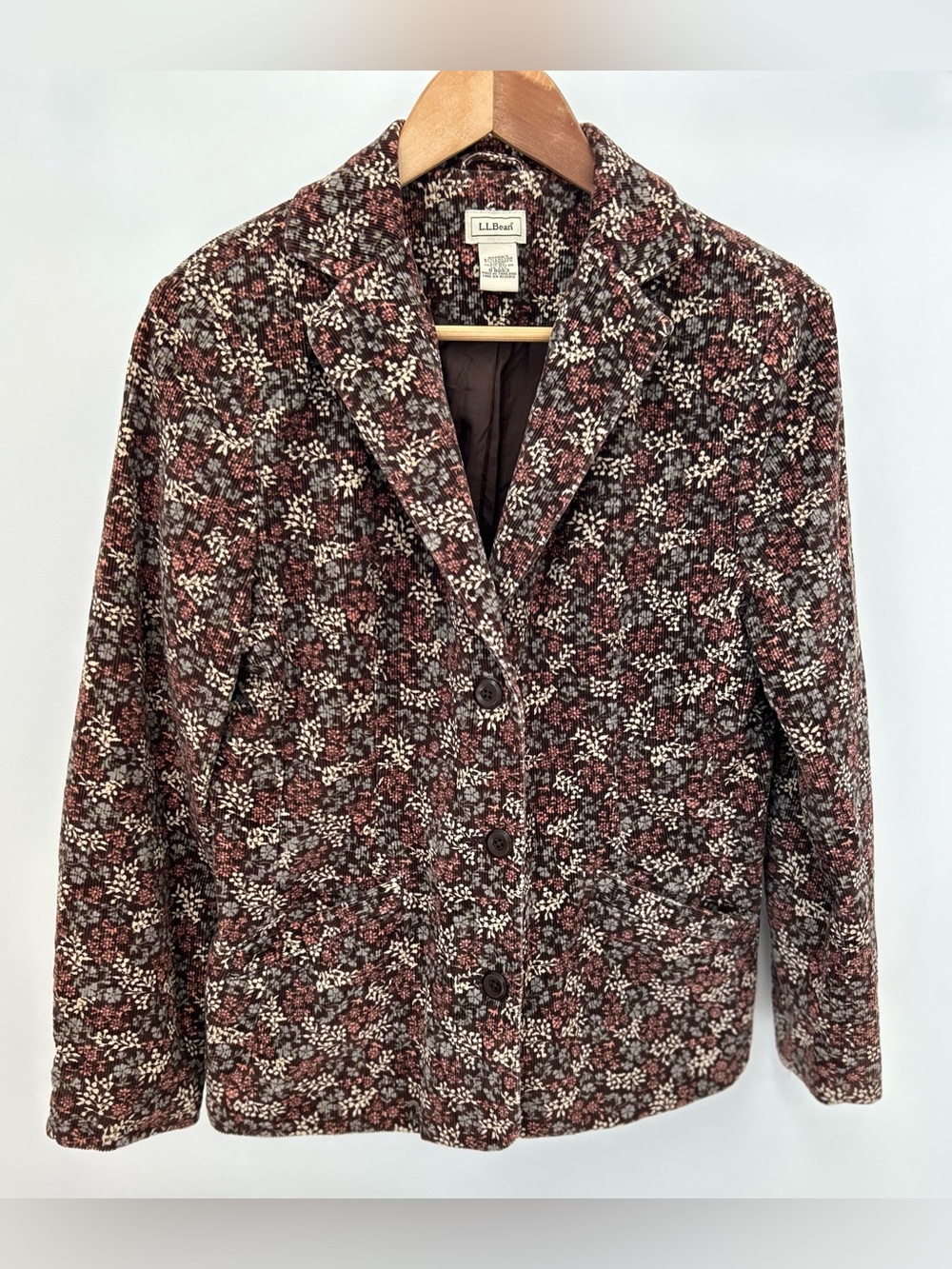 L.L.Bean Floral Corduroy Blazer Jacket Women’s 10P Brown Cottagecore Academia